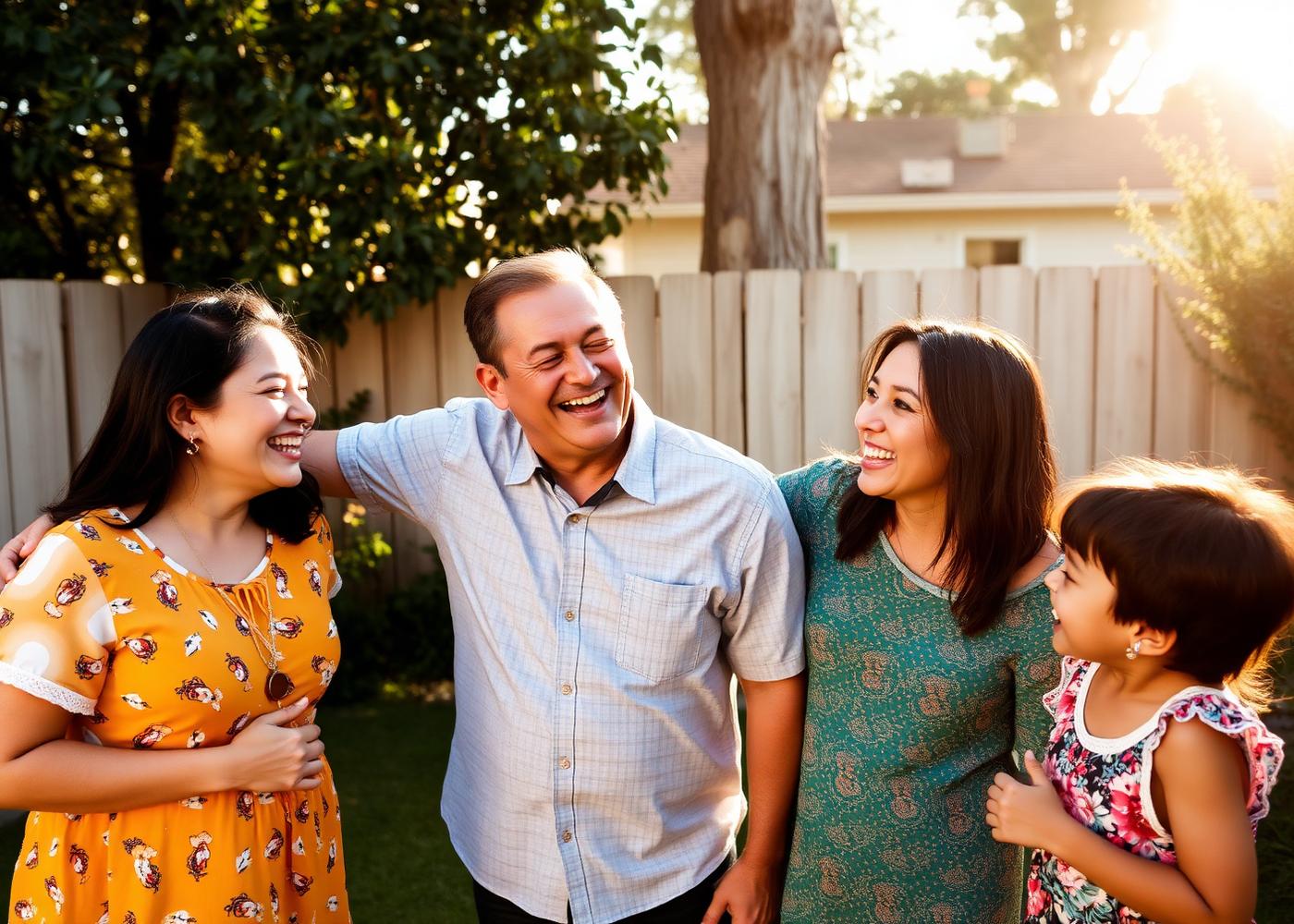 Multi-generational Los Angeles family in their backyard